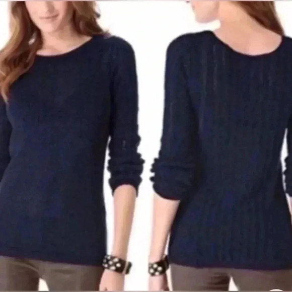 RACHEL ZOE Womens Sweater Size Medium Karla Navy Blue Open Weave Semi Sheer EUC. - Picture 1 of 10